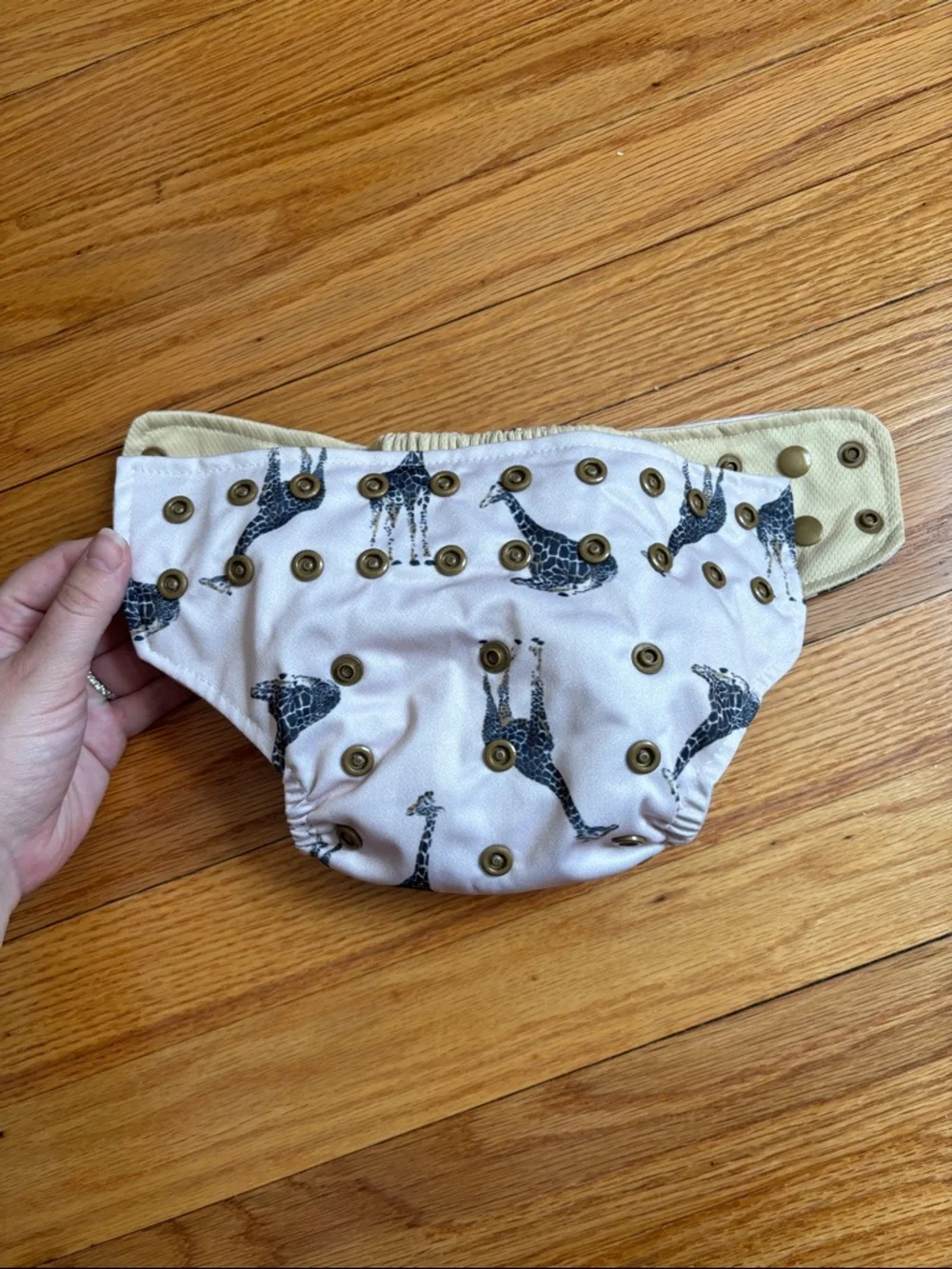 Adjustable Giraffe Print Cloth Diaper Cover - Cream with Blue Giraffes